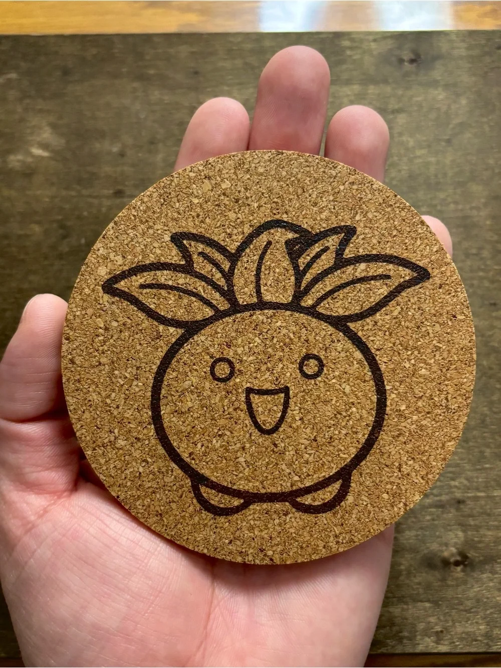 Pokemon Oddish Face Laser Engraved Cork Coaster
